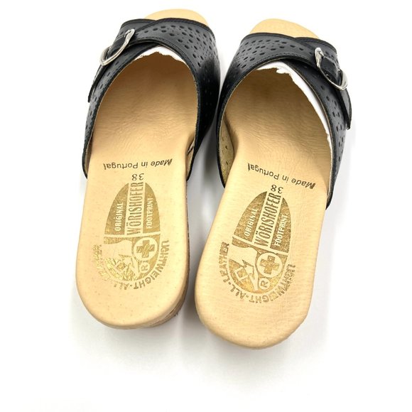 Worishofer Womens 251 Black Leather Slides Wedges Sandals Shoes 38 EU 7.5 - 8 US - Picture 8 of 15